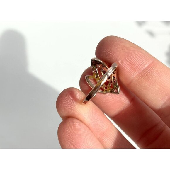Rose Gold Sterling Silver Center Teardrop Gemstone Vintage Ring - sz 8 - Picture 7 of 10